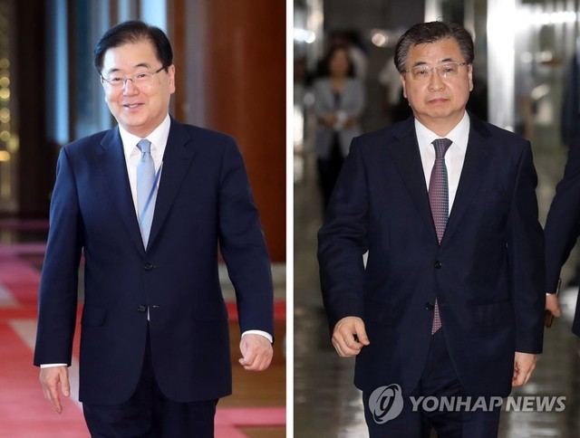대북 특별사절단으로 나선 정의용 국가안보실장(왼쪽)과 서훈 국가정보원장