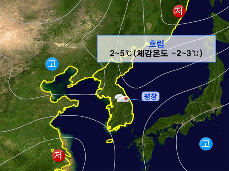 18일 밤 7~10시 평창 올림픽플라자 부근 기압계 모식도. 기상청 제공