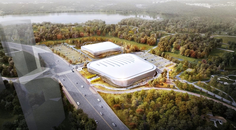 2021년 경기 수원시 광교 호수공원에서 문을 열 빙상센터 조감도.
