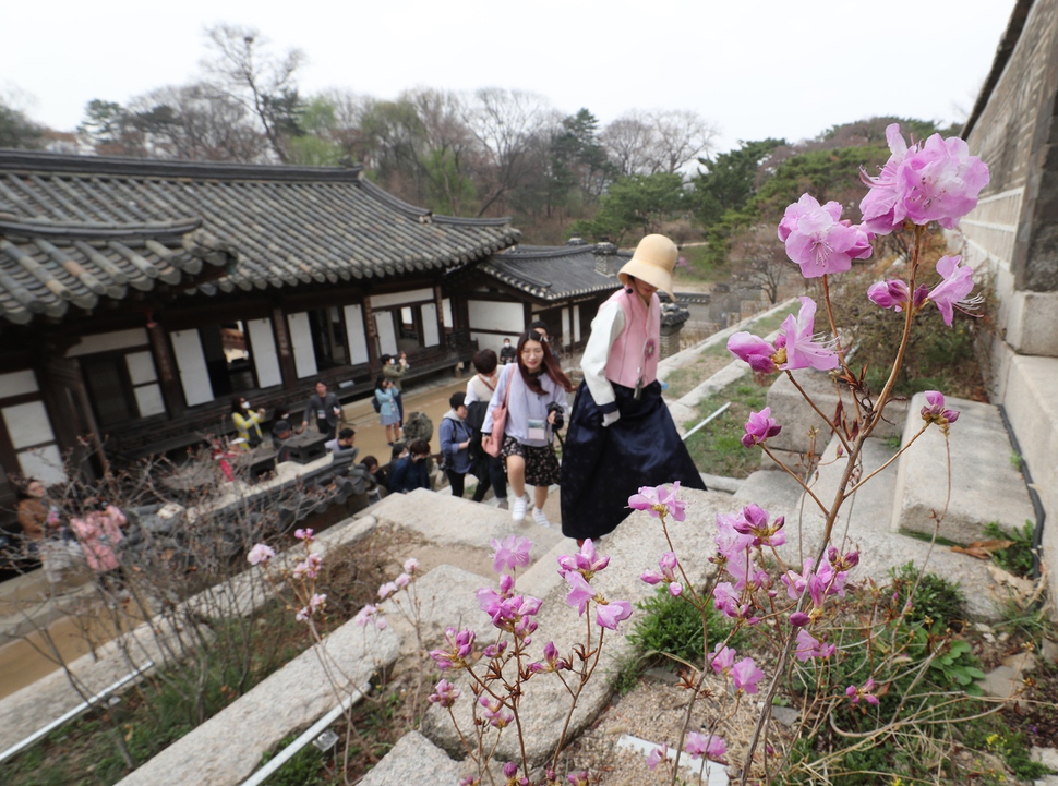 29일 오전 서울 종로구 창덕궁에서 특별관람 참가자들이 낙선재 일원을 둘러보고 있다. 문화재청은 전문 해설사와 함께 낙선재 일대를 돌아보는 특별관람을 다음달 28일까지 매주 목~토요일 오전 10시30분에 진행한다. 백소아 기자