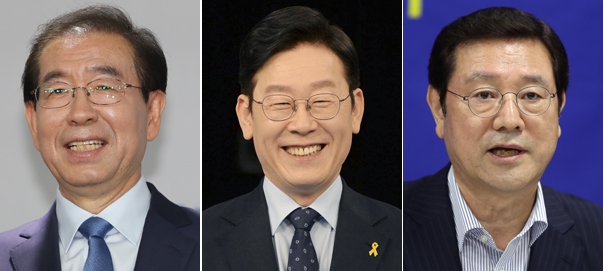 박원순 서울시장, 경기지사 후보로 이재명 전 성남시장, 광주광역시장 후보로 이용섭 전 일자리위원회 부위원장. 연합뉴스/한겨레 자료사진