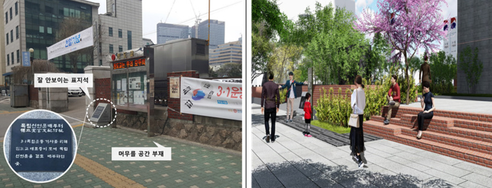 ‘독립선언문 배포 터’의 복원 전과 후