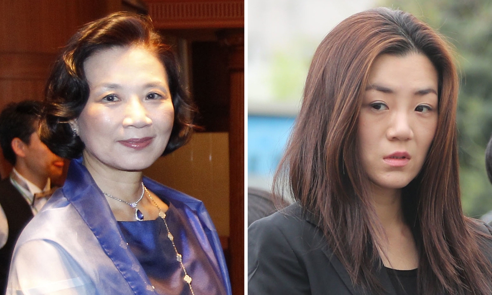 이명희 일우재단 이사장(왼쪽)과 조현민 전 대항항공 전무.