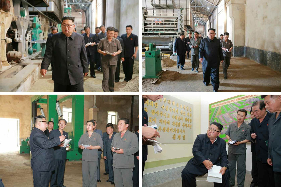 김정은 북한 국무위원장이 섬유와 종이 등을 생산하는 신의주화학섬유공장을 시찰하고 공장의 현대화 사업 진행상황 등을 살펴봤다고 노동당 기관지 노동신문이 2일 보도했다. 연합뉴스