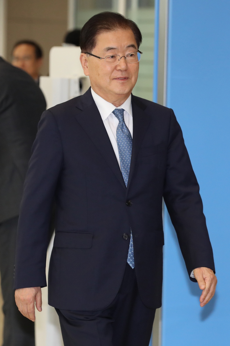   Cheong Wa Dae, head of the National Security Agency, returns to Incheon International Airport after visiting the United States in the afternoon of 22. Agency Yonhap Press 