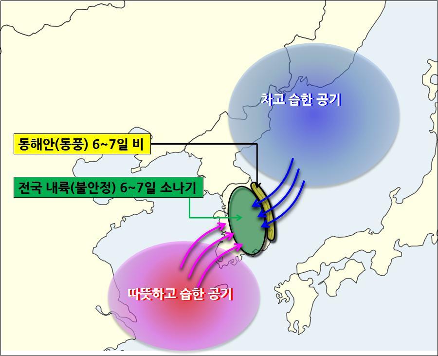 6~7일 강수 모식도. 기상청 제공