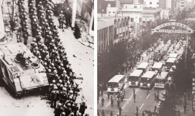 1980년 5·18민주화운동 때 공수부대가 투입된 뒤 시민들이 차량을 몰고 금남로로 행진하는 모습.5·18기념재단 제공
