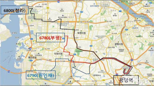 올해 3월 개통한 인천∼광명역 광역버스 3개 노선 6개월 만에 모두 폐선된다. 인천시 제공