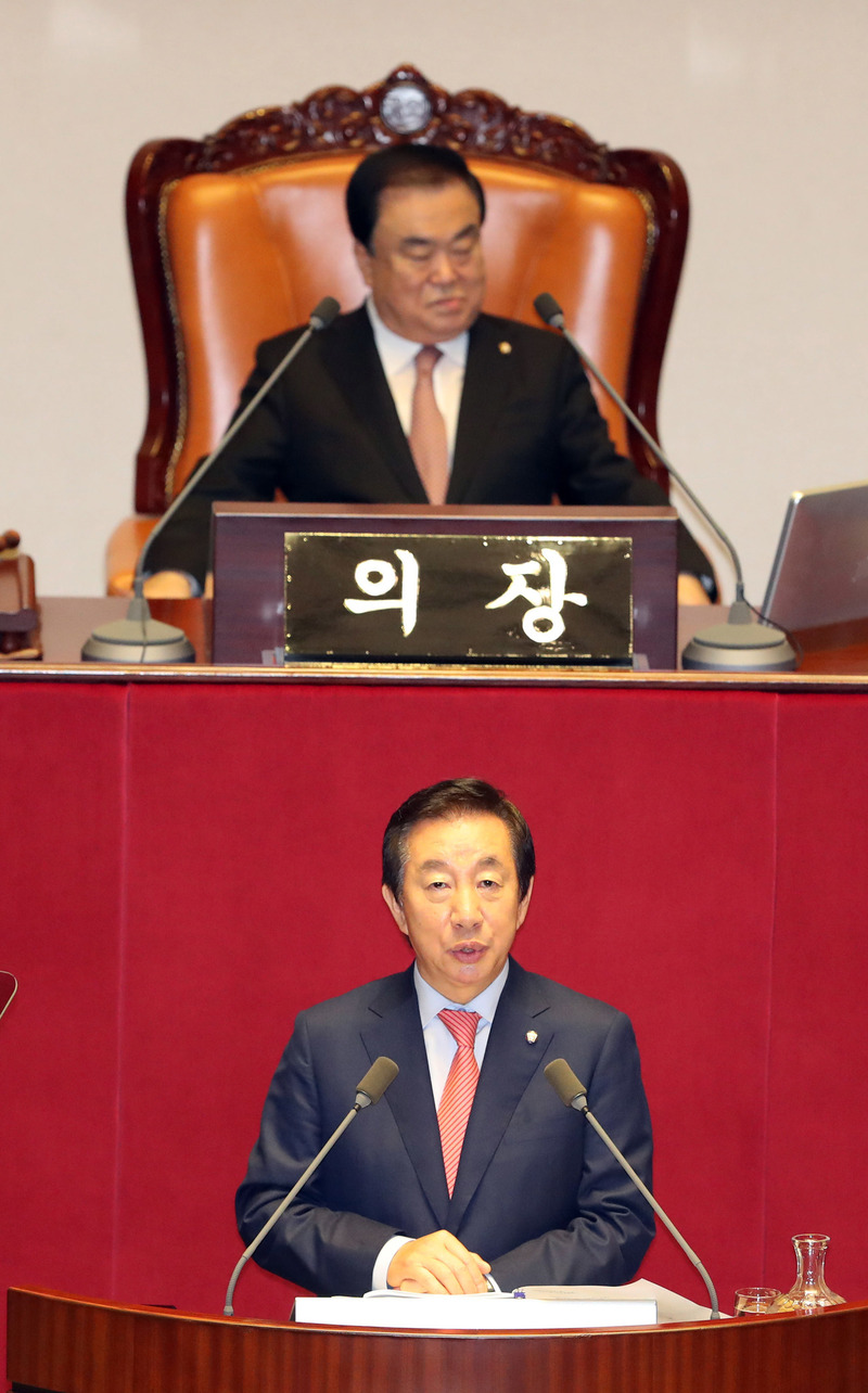 김성태 자유한국당 원내대표가 5일 오전 국회 본회의에서 교섭단체 대표연설을 하고 있다. 김경호 선임기자 jijae@hani.co.kr