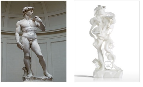 미켈란젤로의 다비드상 과 3D 프린팅된 다비드 상. https://en.wikipedia.org/wiki/David_(Michelangelo)