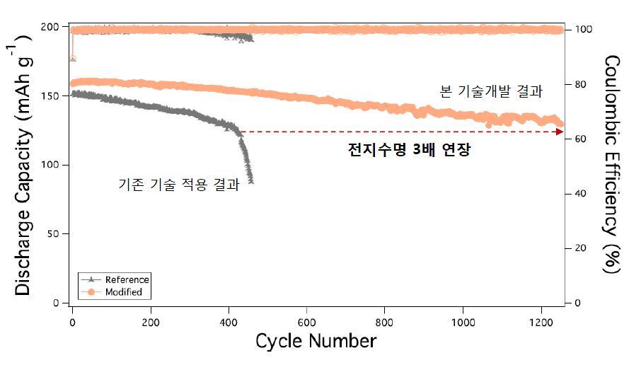 키스트 연구팀이 개발한 새로운 리튬금속-이온전지는 기존 기술로 제작했을 때보다 수명이 3배 이상 늘어났다. 키스트 제공