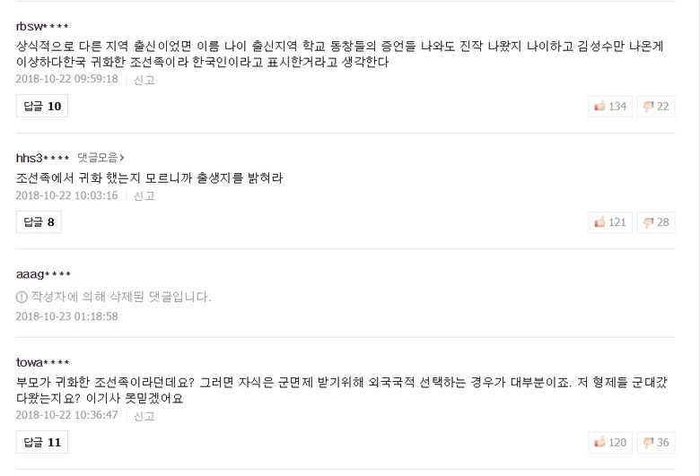 22일 포털사이트 네이버에 올라온 강서구 PC방 살인사건 기사 댓글들. 경찰은 피의자가 한국인이라고 밝혔지만 일부 누리꾼은 ‘피의자가 조선족 아니냐’는 의심을 거두지 않았다. 네이버 갈무리