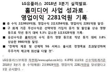 LGU+ 3분기 실적 발표 보도자료 들머리 갈무리.