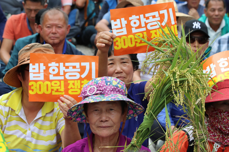 전국농민대회에서 쌀 목표가격 인상을 요구하고 있는 농민들 <한겨레> 자료사진