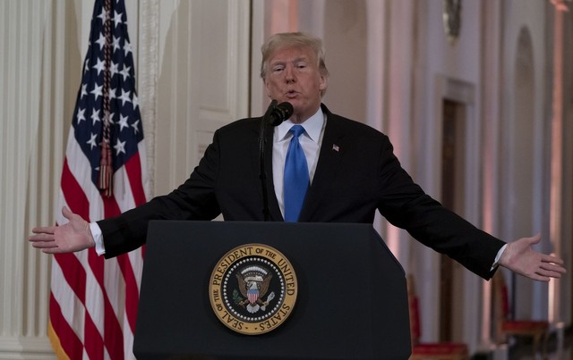 President Donald Trump speaks in the White House on the 7th place after the mid-term elections. Washington / UPI Yonhap News