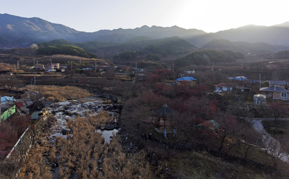 산수유 열매로 붉게 물든 마을.