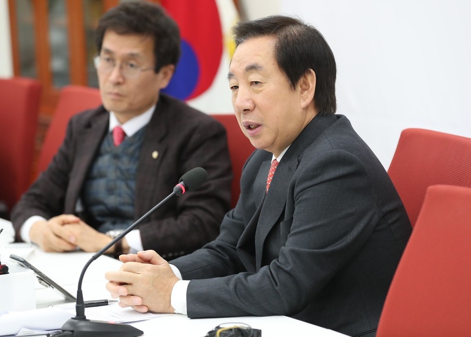 김성태 자유한국당 원내대표가 10일 오후 국회에서 임기를 마무리하며 기자간담회를 하고 있다. 강창광 기자 chang@hani.co.kr