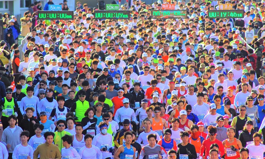 창원통일마라톤대회 출발 모습. 창원시 등은 올해 이 대회 부문별 우승자와 추첨으로 선정된 선수 등 15~20명을 내년 평양국제마라톤대회에 출전시킬 계획이다. 창원통일마라톤대회조직위원회 제공