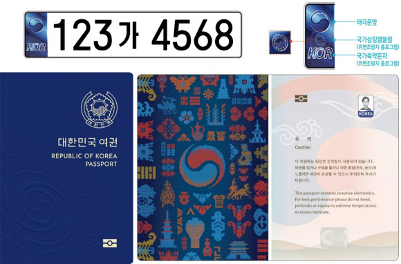 새 전자여권과 새 승용차번호판 디자인 확정안. 문화체육관광부
