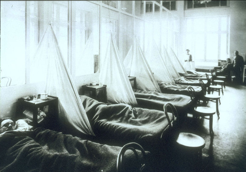 1918년 프랑스의 스페인독감 환자 격리병동. 위키미디어 코먼스