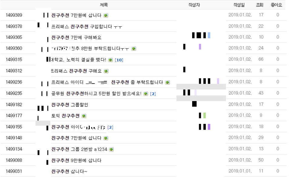 네이버 카페 ‘독공사’에는 1월2일에만 친구추천을 사거나 파는 글이 12개 올라와 있다. 독공사 갈무리