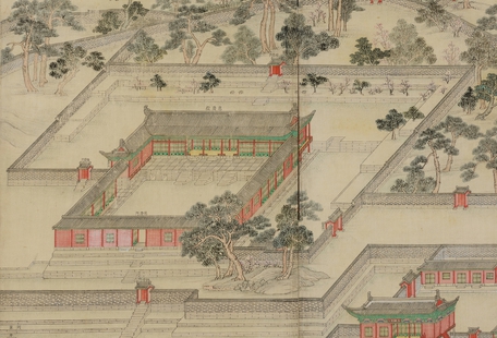 부산 동아대석당물관 소장 <동궐도>에 나온 창경궁 옛 자경전의 모습. 회랑이 딸린 장대한 전각이었으나, 19세기말 철거돼 현재는 터만 남아있다.
