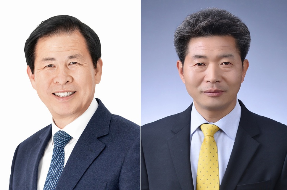 경남 창원시 성산구에서 4·3 국회의원 보궐선거에 출마한 민중당 손석형(왼쪽) 후보와 정의당 여영국 후보.