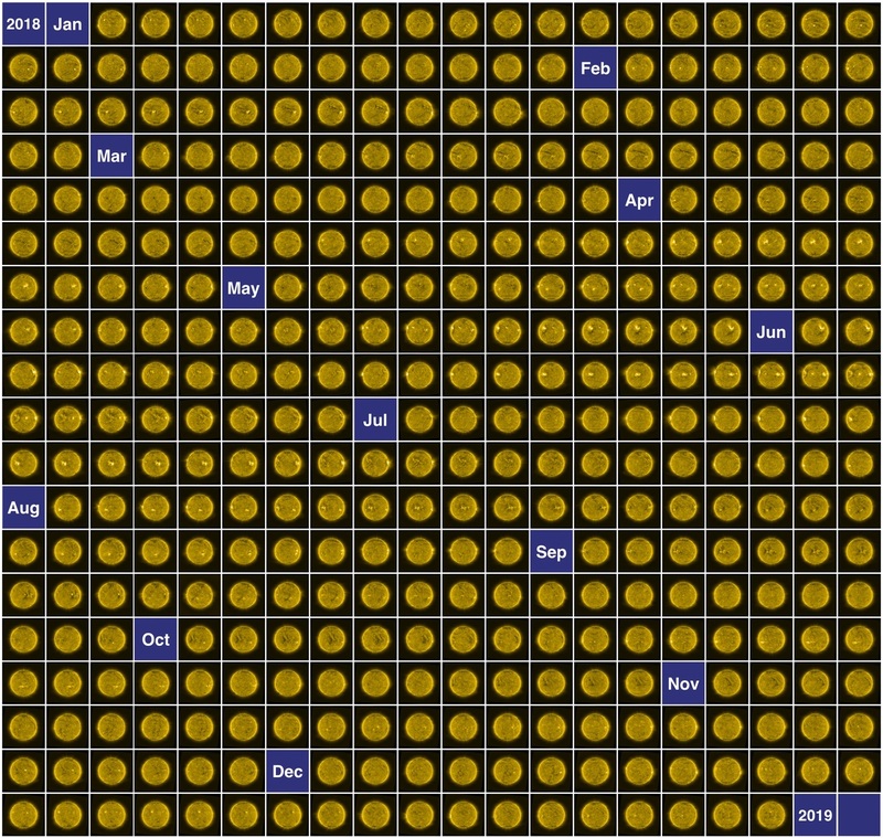 매일 촬영한 사진 중 대표적인 것을 골라 2018년 태양 캘린더를 완성했다. 유럽우주국 제공