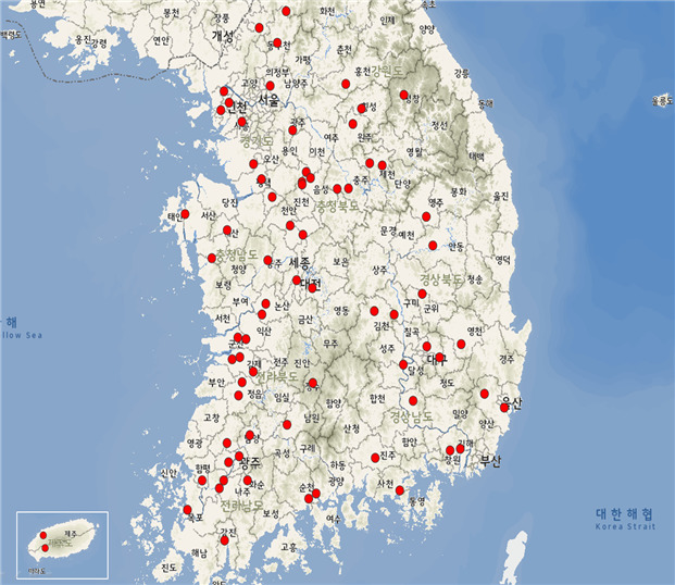 전국 도축장 현황. 6일 충북 음성을 시작으로 7일부터 단계적으로 도축장 영업이 재개된다. 농림축산식품부 제공.