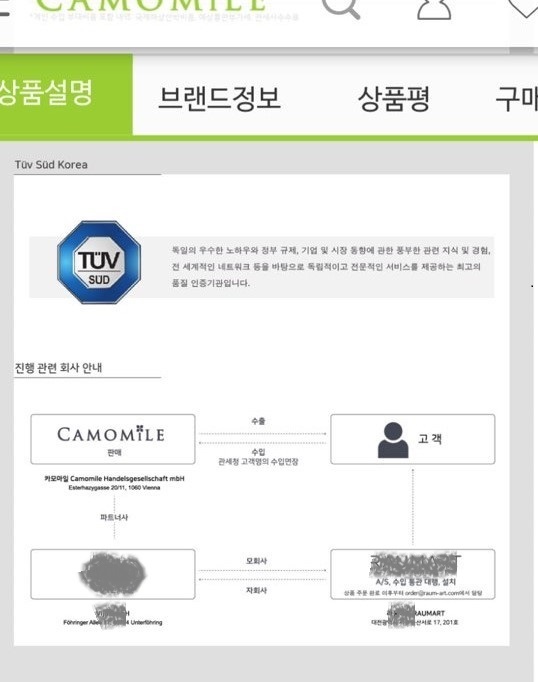 카모마일몰 누리집에 올라와 있는 ‘인테리어 프로모션’ 상품 설명 글. 피해자 제공