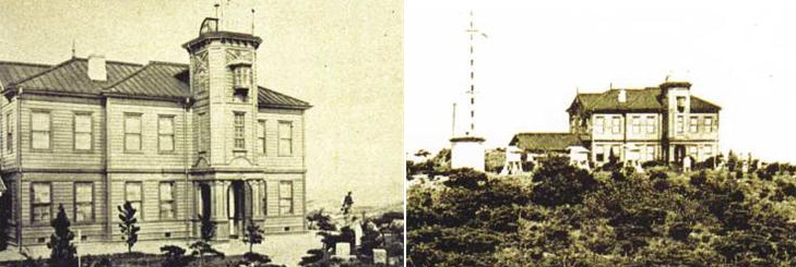20세기 초 인천관측소(1910년 촬영·왼쪽)와 부산측후소(1904년 촬영) 모습. 기상청 제공