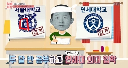 일베가 만든 왜곡된 대학 로고를 사용한 <한국방송>(KBS)의 <티브이는 사랑을 싣고>  방영화면 갈무리.