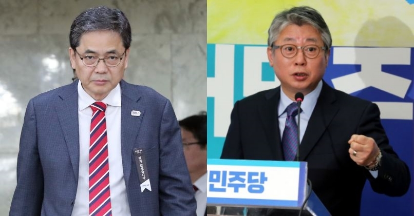 박근혜 정부 시절, 각각 청와대 민정수석과 공직기강비서관으로 함께 근무했던 곽상도(왼쪽) 자유한국당 의원과 조응천 더불어민주당 의원. 김경호 선임기자 jijae@hani.co.kr