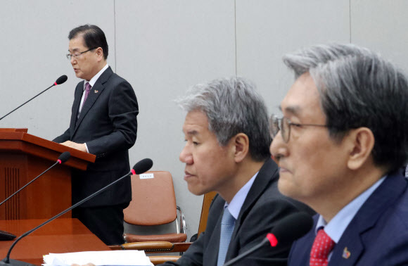 정의용 국가안보실장이 4일 국회에서 열린 운영위원회 전체회의에 참석, 발언하고 있다. 연합뉴스