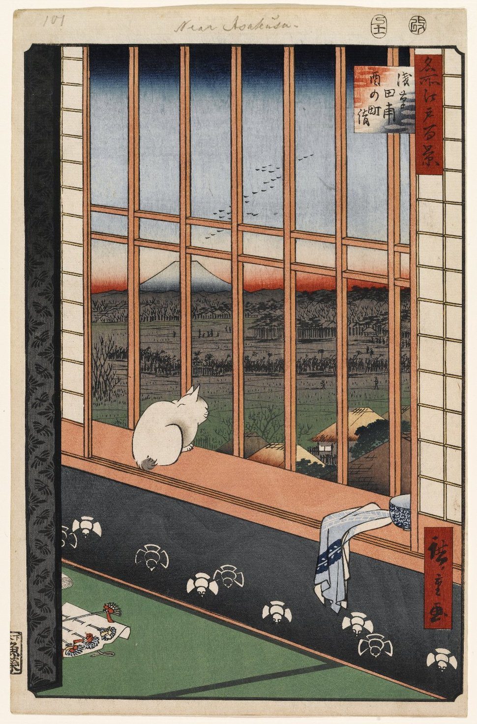 <에도의 100가지 유명한 풍경-창가의 고양이>(1857), 우타가와 히로시게(Utagawa Hiroshige, 1797~1858)