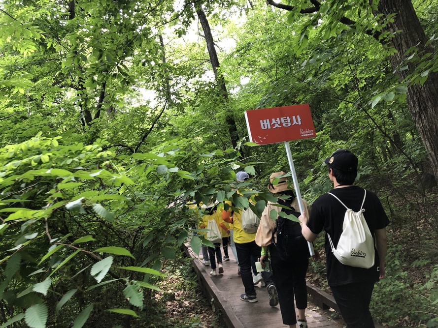 25~26일 국립수목원 광릉숲에서 열린 ‘바이오블리츠 코리아 2019’에서 참가자들이 버섯류 탐사를 떠나고 있다. 국립수목원 제공