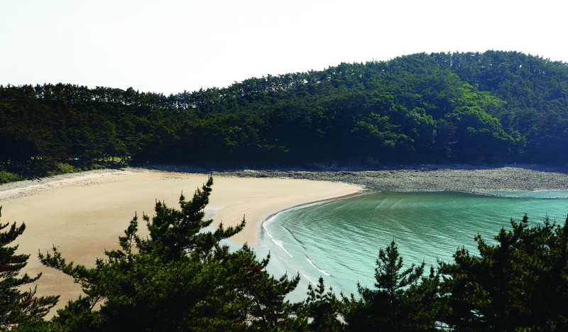 지난 12일 오후, 충남 태안군 소원면 의항리 ‘태배길’ 언덕에서 바라본 구름포해수욕장. 김선식 기자