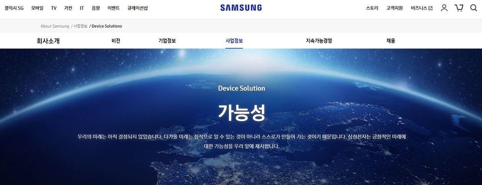 삼성전자 디바이스솔루션 누리집 갈무리