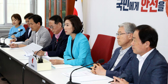 나경원 자유한국당 원내대표가 18일 국회에서 열린 인사청문회 대책회의에서 발언하고 있다. 연합뉴스