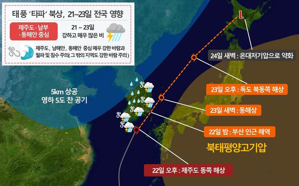 태풍 타파 ‘역대급’ 우려…“강풍·호우 피해 동시 발생 가능성”  