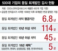 500대 기업 24% 10년넘게 동일 회계법인...삼성전자·현대차는 18년 이상 