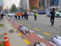 “토끼몰이 단속 멈춰라” 스님들, 청와대까지 오체투지