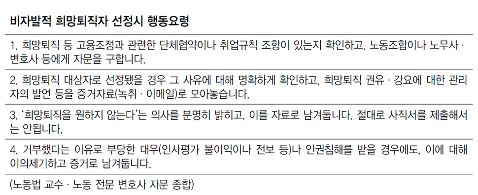 법도 비자발적 희망퇴직자 눈물을 닦아주지 않았다 : 노동 : 사회 : 뉴스 : 한겨레