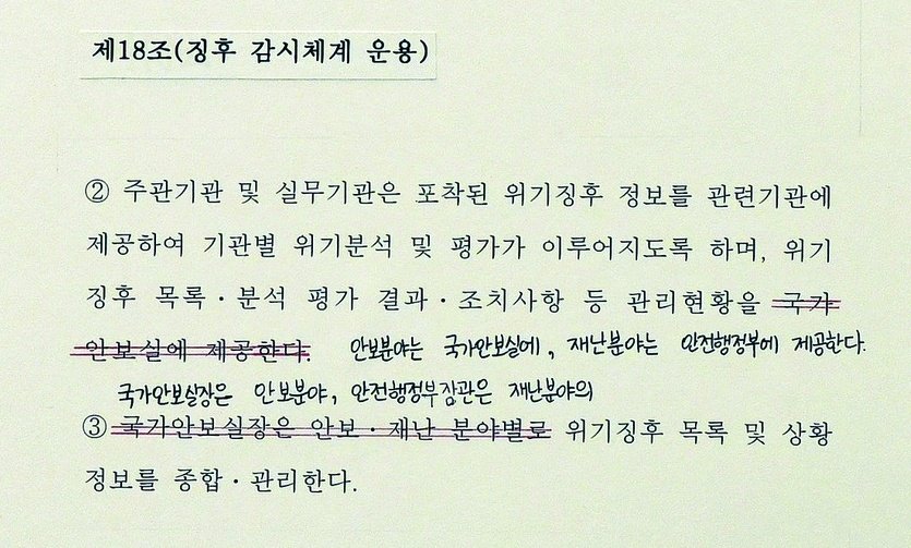 빨간펜으로 쓱쓱 긋게해…‘국가위기관리지침’ 고친 김관진 