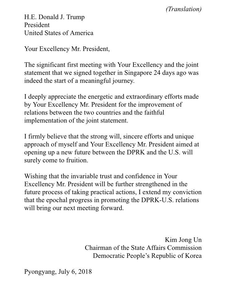 Trump shares very nice letter from North Korean dictator Kim