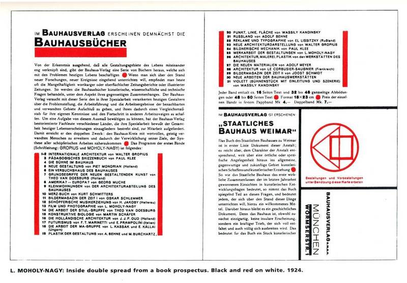 라슬로 모호이-너지가 바우하우스 출판물을 위해 디자인한 타이포그래피와 편집 디자인. 바우하우스 아카이브.